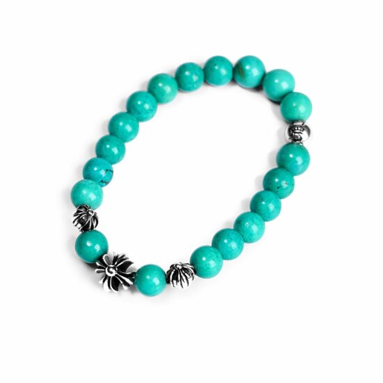 TURQUOISE BEAD BRACELET 8MM (4 SILVER BEADS)