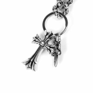 FANCY LINK KEY CHAIN WITH DOUBLE CROSS AND DAGGER KEY RING