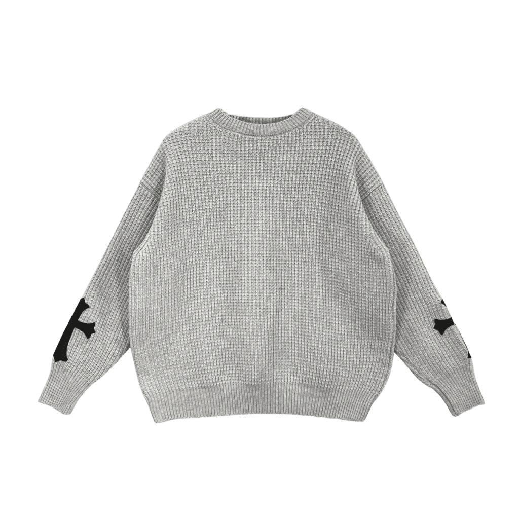 Chrome Hearts Leather Cross Patch Cashmere Sweater (Grey)