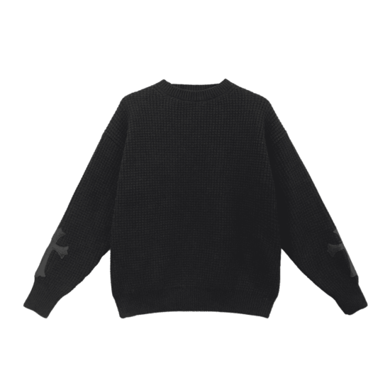 Chrome Hearts Leather Cross Patch Cashmere Sweater (Black)